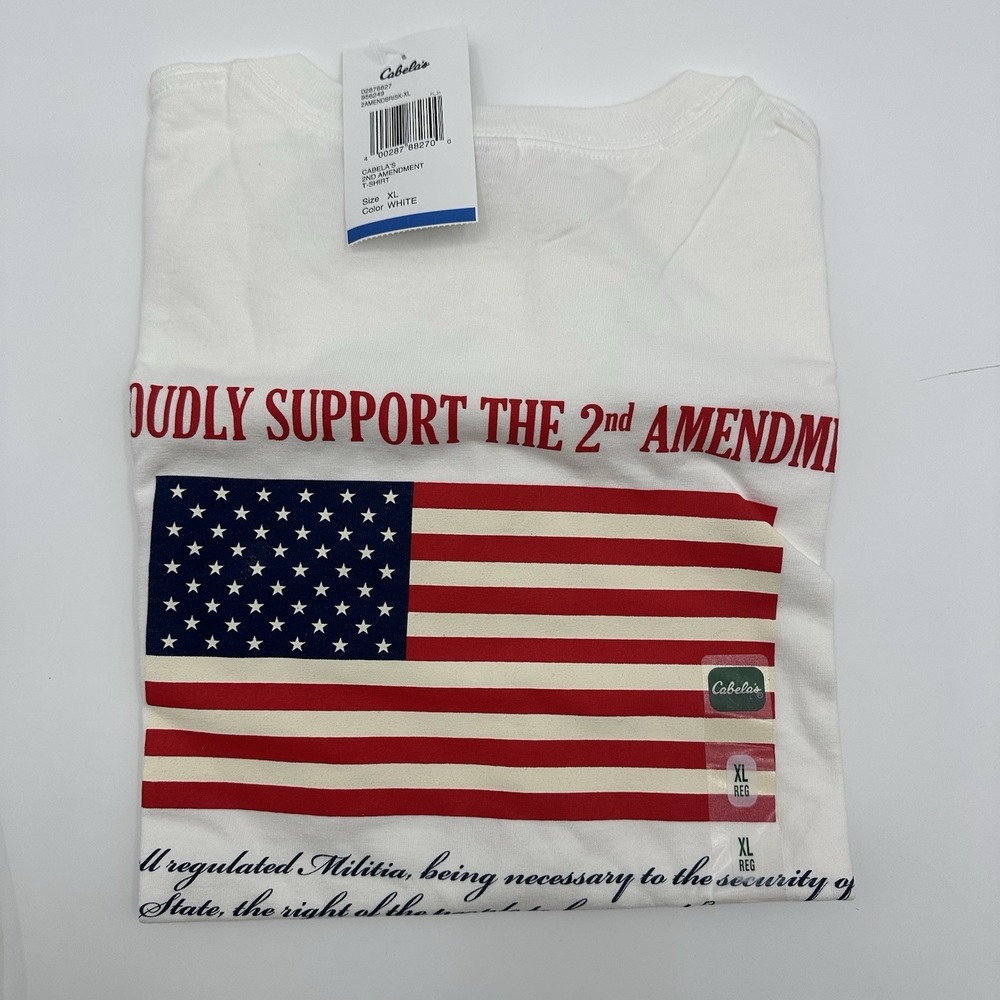 VTG Cabela's Men's XL USA Flag 2nd Amendment Graphic T-Shirt White Patriotic NWT